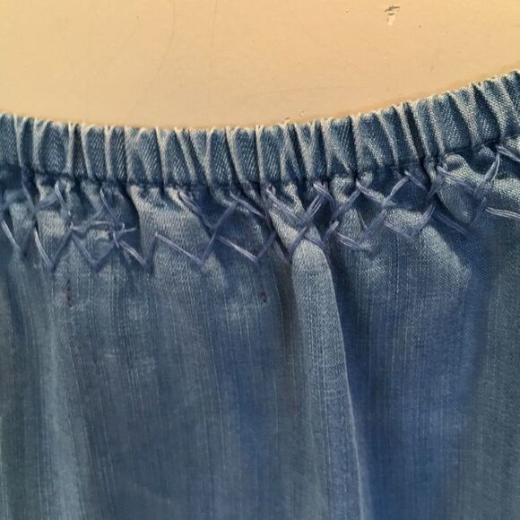 Avani denim chambray shirt bell sleeve tie top oversized tassels blue Medium - Picture 3 of 9